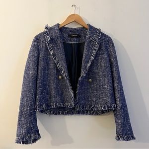 ZARA Basic Blue and White Tweed Jacket Blazer